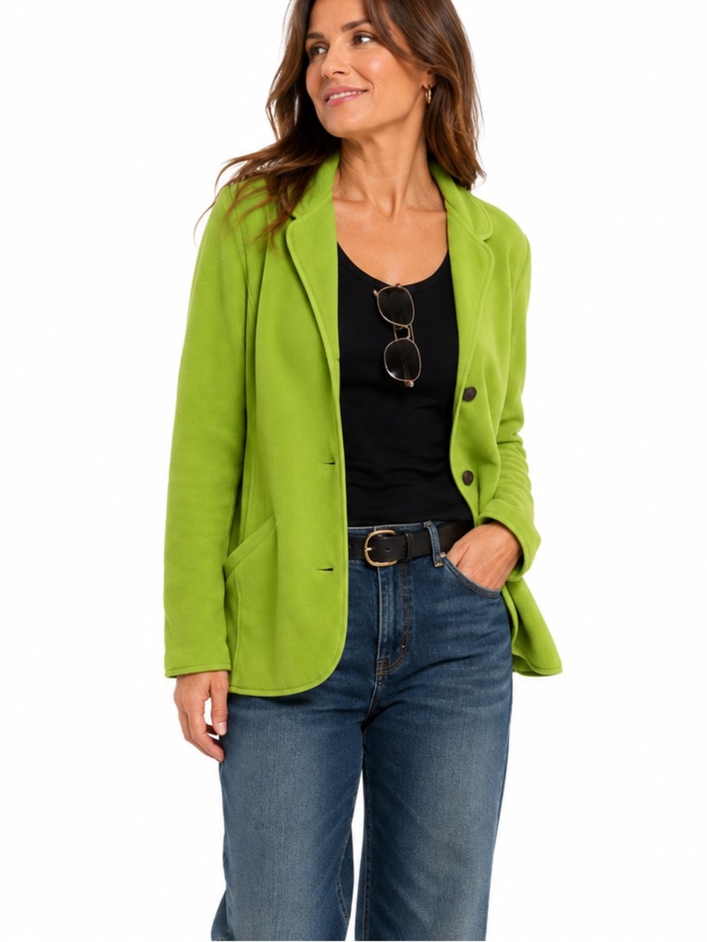 Lands’End Green Fleece Sweatshirt Blazer Jacket. Size 1X (16 - 18)